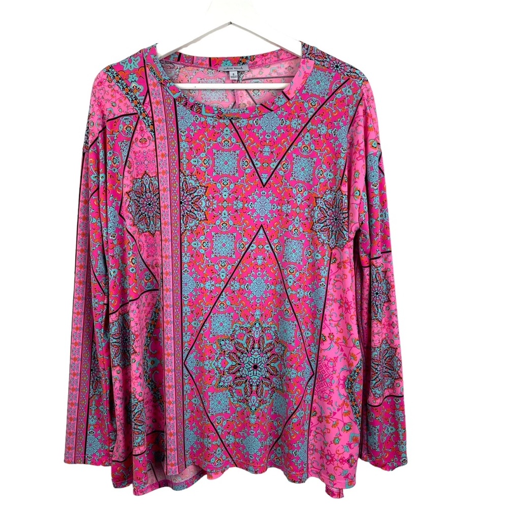White Birch Womens S Pink Oversized Mandala Blouse Top Soft Flowy Long Sleeve